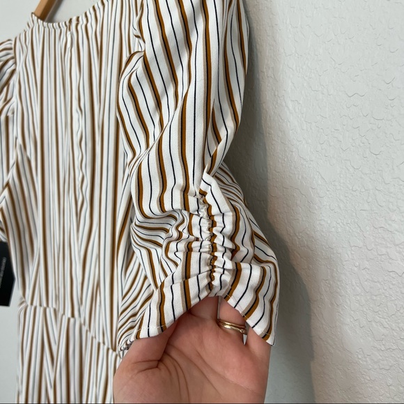 NWT Danielle Bernstein Striped Puff Sleeve Midi Dress 10 - Picture 8 of 11